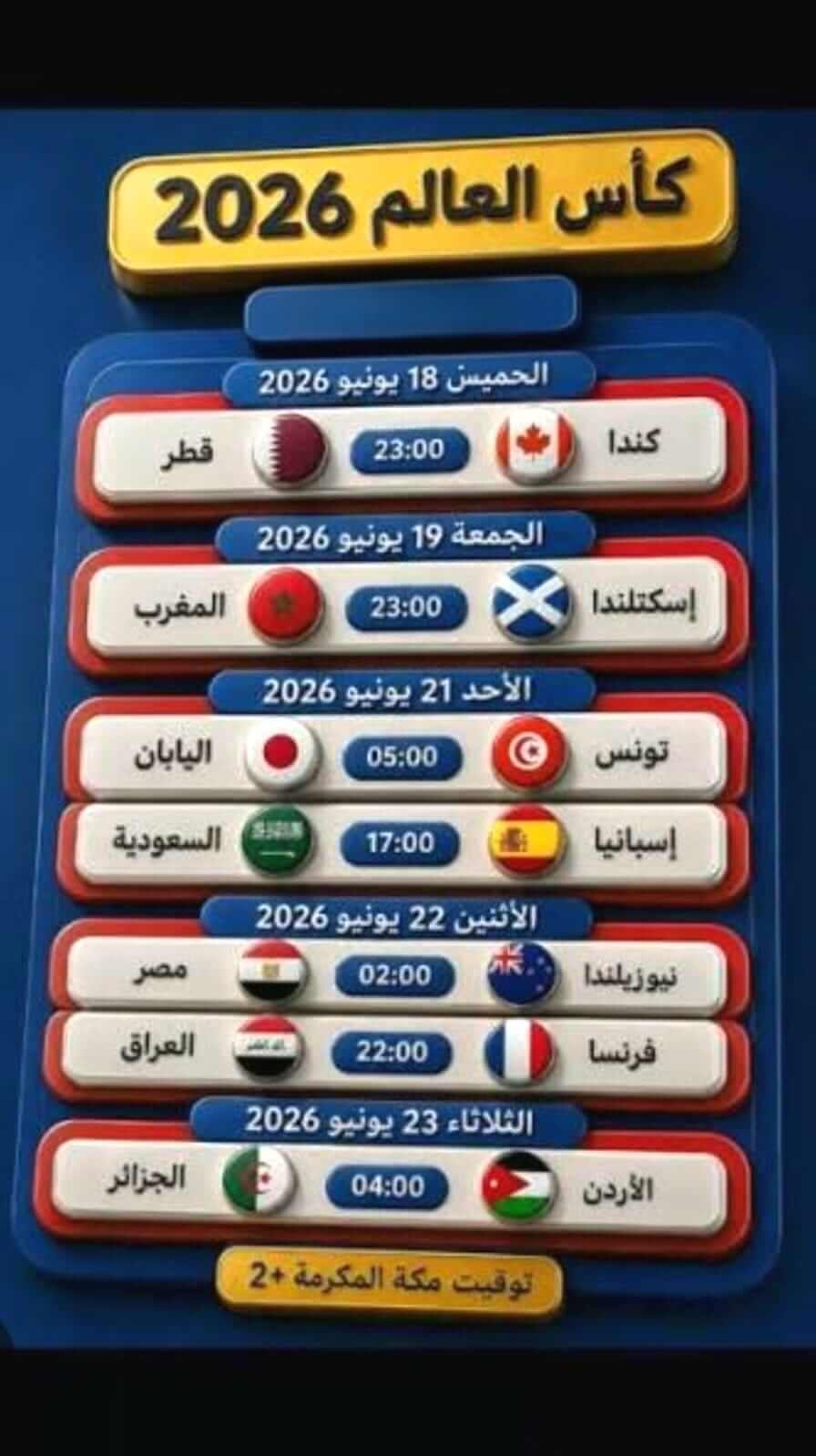 جدول مباريات الدور الثاني من كأس العالم 2026